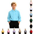 thumbnail image 1 of SUXIAN Blouses For Kids Solid Lapel Collar Button Down Long Sleeve Gentleman Unisex Top Kids Blouses Sky Blue 11-12 Years, 1 of 7