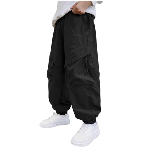 SUXIAN Boy Pants Youth Cargo Jogger Trousers Fashion Casual With Adjustable Ankle For Teenagers Comfortable Daily Wear Toddler Pants Black 9-10 Years