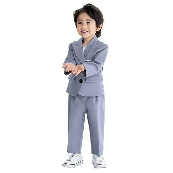 SUXIAN Boys Business Suits Coat 3 Piece Outfit Tuxedo Set for Kids Formal Suit for Boys with Pants Necklace Set Slim Smart Outfit for Kids Grey 130