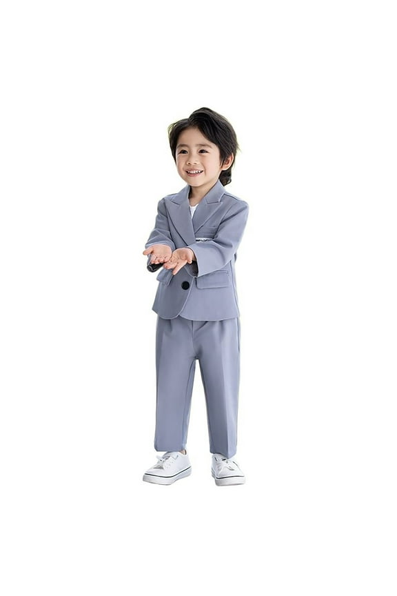 Boys Business Suits Coat 3 Piece Outfit Tuxedo Set for Kids Formal Suit for Boys with Pants Necklace Set Slim Smart Outfit for Kids Grey 80