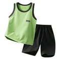 thumbnail image 1 of SUXIAN Boys Casual Sports Summer Shorts Vest T Shirt and Shorts Two Piece Set for Kids Age 3-12 Years Outfit Sets Green 130, 1 of 4