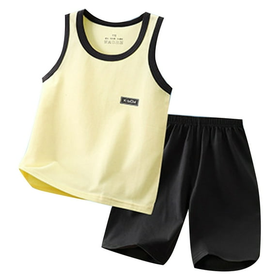 SUXIAN Boys Casual Sports Summer Shorts Vest T Shirt and Shorts Two Piece Set for Kids Age 3-12 Years Outfit Sets Yellow 180