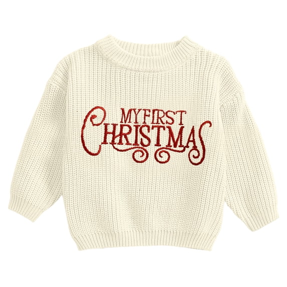 SUXIAN Boys Christmas Sweater Alphabet Embroidery Fashion Pullover for Autumn Winter Holiday Casual Personality Wear White 0-3 Months
