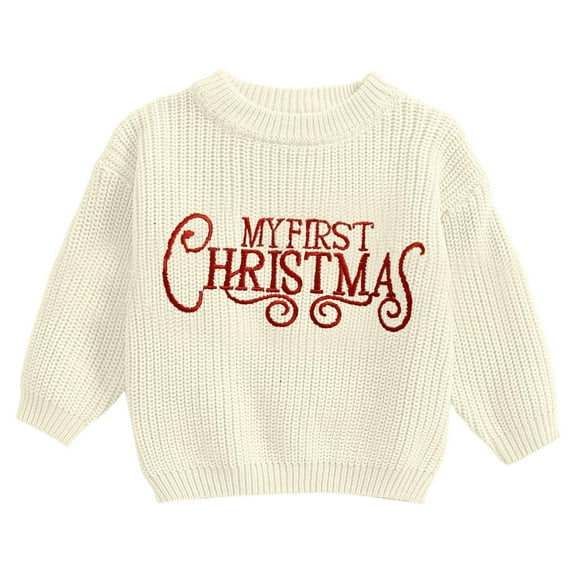 SUXIAN Boys Christmas Sweater Alphabet Embroidery Fashion Pullover for Autumn Winter Holiday Casual Personality Wear White 0-3 Months