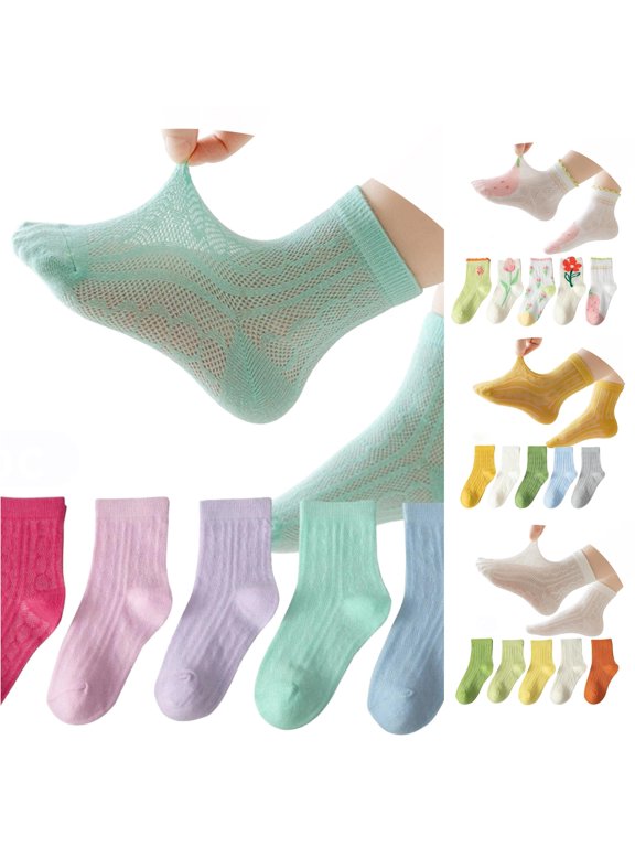 Boys Crew Socks Soft Cotton Blend Breathable Lightweight Thin For Kids Girls Boys Stretchy Flexible Fit 5 Pairs Pack