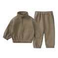 thumbnail image 1 of SUXIAN Boys Girls 2Pcs Thick Sweat Suit Outfits Kids Long Sleeve Quarter Zip Sweatshirt Half Stand Collar Jogger Pants Set Warm Fall Winter Clothes Set Khaki 130, 1 of 2