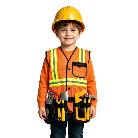 SUXIAN Boys Halloween Engineer Repairman Costume Set Vest Hat and Tool Props Role Play Outfit for Kids Orange