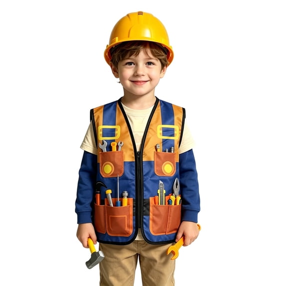 SUXIAN Boys Halloween Engineer Repairman Costume Set Vest Hat and Tool Props Role Play Outfit for Kids