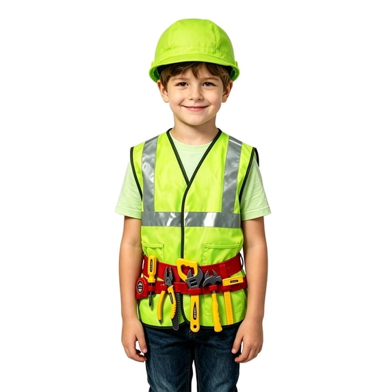 SUXIAN Boys Halloween Engineer Repairman Costume Set Vest Hat and Tool Props for Kids Pretend Role‑Play Halloween Party Birthday Game Dress‑Up Kit
