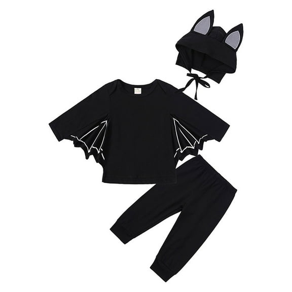 SUXIAN Boys Halloween Outfit Long Sleeve Bat Wing 3 Piece Set for Boys Fall Winter Party Dress Up Play Festive Outfit Sets Black 130