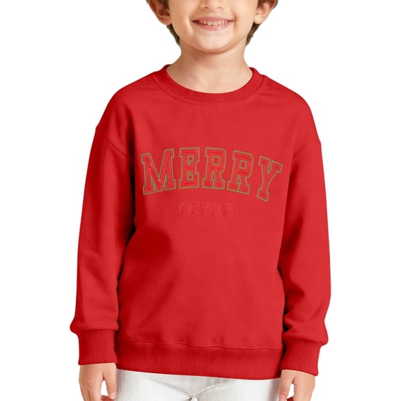 SUXIAN Boys Long Sleeve Crewneck Letter Print Sweatshirt Soft Casual Pullover Top for Kids Fall Winter Holiday Outfit with Crewneck Sweatshirt #1_Red 5-6 Years