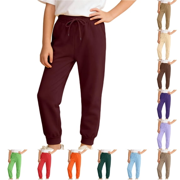 SUXIAN Boys Pants Solid Color Jogger Trousers With Pockets Comfortable Casual Athletic Autumn Winter Big Kids Boys Athletic Pants Wine 6-7 Years