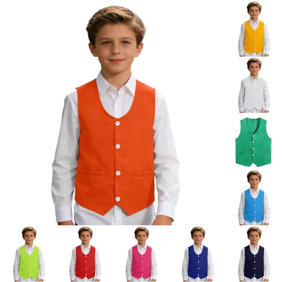 SUXIAN Boys Shirts Formal Sleeveless Vest Speech Performance Pageant Wedding Party Jacket Toddler Boy Shirts Orange_002 9-10 Years