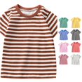 thumbnail image 1 of SUXIAN Boys Shirts Striped Short Sleeve Crewneck Tee Top Casual Baby Basic Soft Comfortable Toddler Boy Shirts Brown 5-6 Years, 1 of 7
