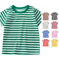 thumbnail image 1 of SUXIAN Boys Shirts Striped Short Sleeve Crewneck Tee Top Casual Baby Basic Soft Comfortable Toddler Boy Shirts Green 6-7 Years, 1 of 7