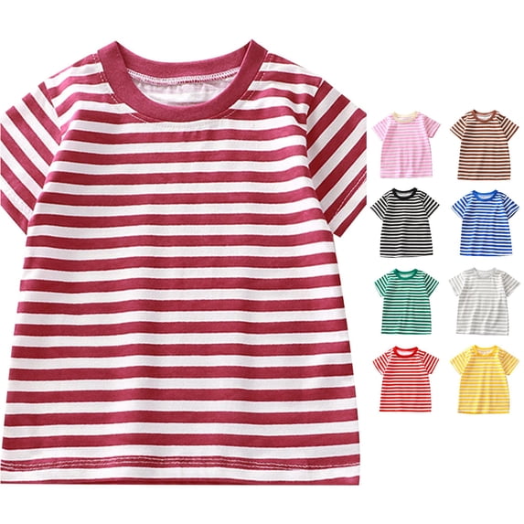 SUXIAN Boys Shirts Striped Short Sleeve Crewneck Tee Top Casual Baby Basic Soft Comfortable Toddler Boy Shirts 6-7 Years