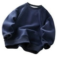 thumbnail image 1 of SUXIAN Boys Solid Color Long Sleeve Crewneck Sweatshirt Korean Style Loose Fit Casual Pullover Hoodie for Kids Youth Children Outerwear with Crewneck Sweatshirt Navy 13-14 Years, 1 of 3