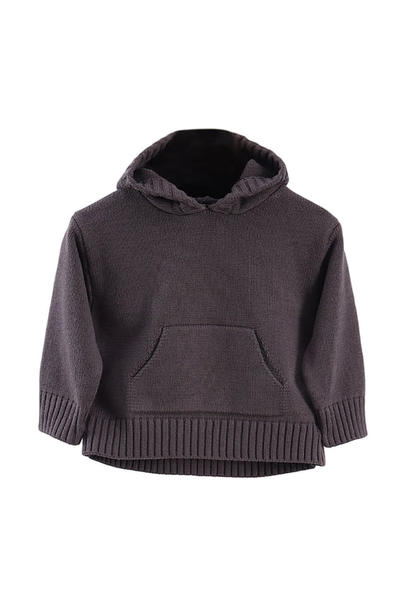Boys Sweater Hooded Knit Soft Casual Pullover Long Sleeve for Kids Daily Wear Outdoor Play Adjustable Drawstring Grey 12-24 Months