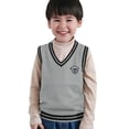 thumbnail image 1 of SUXIAN Boys Sweaters V Neck Color Block Knit Vest Warm Winter Pullover for Kids Age 3-16 Casual Layering Grey 4-5 Years, 1 of 5