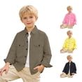 thumbnail image 1 of SUXIAN Boys Shirts Solid Long Sleeve Double Pocket Workwear Lapel Collar Button Down Classic Style Toddler Boy Shirt Army Green 5-6 Years, 1 of 8