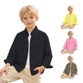 thumbnail image 1 of SUXIAN Boys Shirts Solid Long Sleeve Double Pocket Workwear Lapel Collar Button Down Classic Style Toddler Boy Shirt Black 5-6 Years, 1 of 6