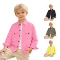 thumbnail image 1 of SUXIAN Boys Shirts Solid Long Sleeve Double Pocket Workwear Lapel Collar Button Down Classic Style Toddler Boy Shirt Pink 4-5 Years, 1 of 6