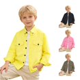 thumbnail image 1 of SUXIAN Boys Shirts Solid Long Sleeve Double Pocket Workwear Lapel Collar Button Down Classic Style Toddler Boy Shirt Yellow 5-6 Years, 1 of 8