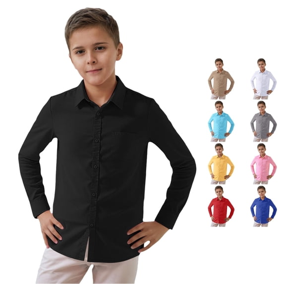 SUXIAN Boys Shirts Solid Long Sleeve Turn Down Collar Classic Button Down Style Toddler Boy Shirt Black 4-5 Years