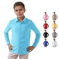 thumbnail image 1 of SUXIAN Boys Shirts Solid Long Sleeve Turn Down Collar Classic Button Down Style Toddler Boy Shirt Sky Blue 7-8 Years, 1 of 4