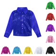 thumbnail image 1 of SUXIAN Boys Shirts Sparkly Sequins Long Sleeve Button Down Dance Performance Stage Style Boys Shirt Blue 9-10 Years, 1 of 7