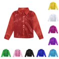 thumbnail image 1 of SUXIAN Boys Shirts Sparkly Sequins Long Sleeve Button Down Dance Performance Stage Style Boys Shirt Red 7-8 Years, 1 of 7