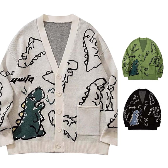 SUXIAN Cardigan for Women Dinosaur Print Knit Sweater Oversized Streetwear Long Sleeve Open Front Cardigan Sweater