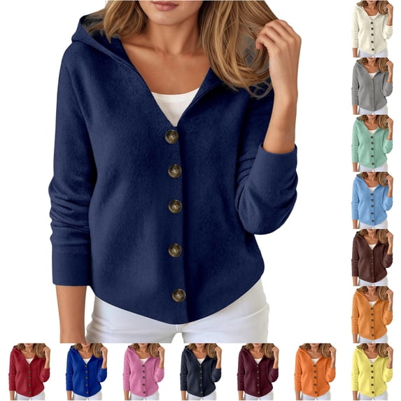 SUXIAN Cardigans for Women Casual Hooded Sweater Soft Comfortable Lightweight Knit Button up Long Sleeve Outerwear Top Fall Winter Season Cardigan Sweater
