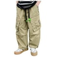 thumbnail image 1 of SUXIAN Cargo Pants Boys Kids Summer Casual Cargo Bottoms Solid Color Fashion Loose Sweatpants Trousers for Sports Activewear Distressed Palazzo Pants Khaki 6-7 Years, 1 of 9