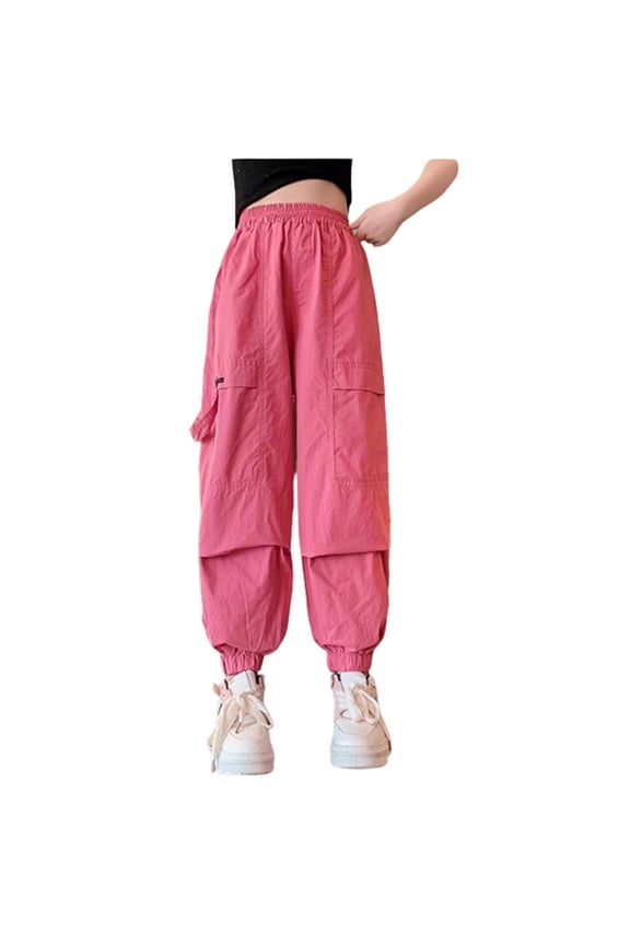 Cargo Pants Loose Cargo Bottoms for Girls Fashion Casual Trousers with Multiple Pockets Comfortable Kids Bottoms Print Palazzo Pants Red 11-12 Years