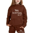 thumbnail image 1 of SUXIAN Children Boys and Girls Long Sleeve Letter Printed Lightweight Hoodie Sweatshirts and Long Pants Set Outfit Cozy Outfits Sweatsuits Sets Brown 160, 1 of 7