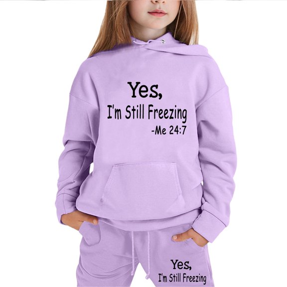 SUXIAN Children Boys and Girls Long Sleeve Letter Printed Lightweight Hoodie Sweatshirts and Long Pants Set Outfit Cozy Outfits Sweatsuits Sets Purple 150