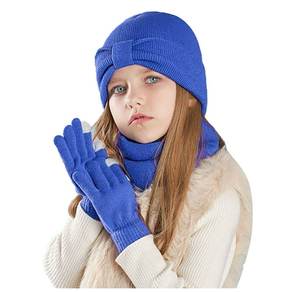 UJNDER Children Hat Scarf and Glove Set Fashionable Outdoor Baby Warm Three Piece Set for Kids Blue