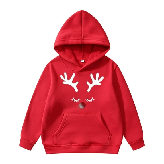 SUXIAN Childrens Christmas Sweatshirt Print Hooded with Pocket for Boys Girls Festive Red_#2 11-12 Years