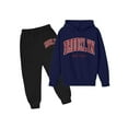 thumbnail image 1 of SUXIAN Childrens Hoodie Pullover Set Printed Hoodie Casual Letter Printed Long Sleeve Out Wear Comfortable Outfit Sets Dark Blue 150, 1 of 2