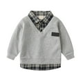 thumbnail image 1 of SUXIAN Childrens Plaid Pocket Long Sleeve Layered Sweatshirt for Boys and Girls Fall Winter Casual Comfortable Outfit Grey 3-4 Years, 1 of 9