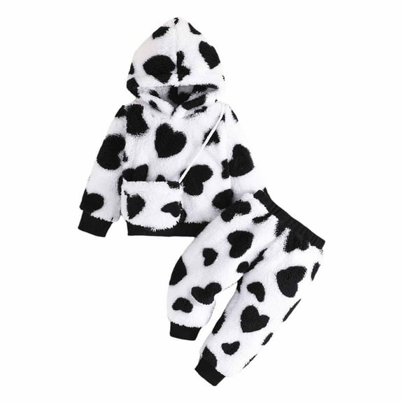 SUXIAN Childrens Thickened Long Sleeved Hoodie Long Pants with Bag Three Piece Set Warm Fall Winter Clothes Set White 24M