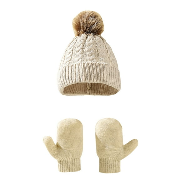 UJNDER Childrens Winter Scarf Set Knit Lined Neck Warmer Mittens for Boys and Girls Beige_#2 One Size