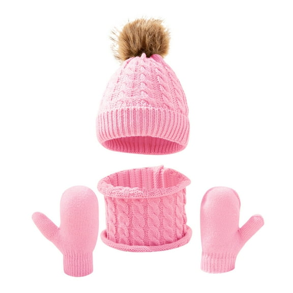 UJNDER Childrens Winter Scarf Set Knit Lined Neck Warmer Mittens for Boys and Girls HotPink_#1 One Size