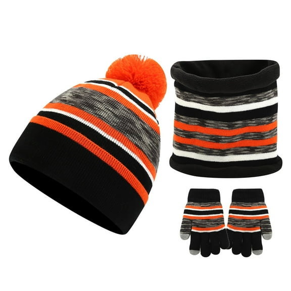 SUXIAN Childrens Winter Scarf Set Outdoor Warm Hat Neck and Gloves Black One Size