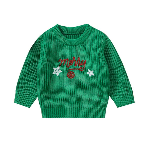 SUXIAN Christmas Knit Sweater for Toddlers Cozy Holiday Pullover with Classic Soft Yarn Top for Babies Light Green 6-9 Months