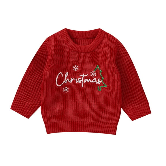 SUXIAN Christmas Knit Sweater for Toddlers Cozy Holiday Pullover with Classic Soft Yarn Top for Babies Red 6-9 Months