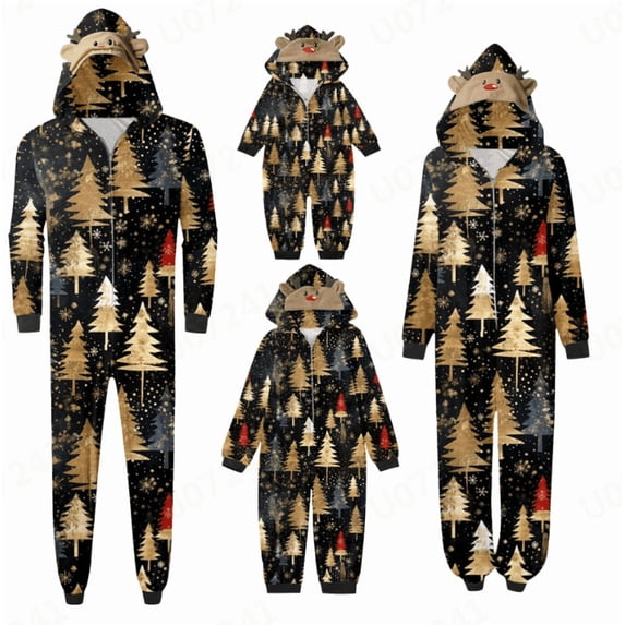 SUXIAN Christmas Pajamas Family Daddy Sleepwear Big Headed Deer Print Plaid Long Sleeve Jumpsuit Soft Suitable Holiday Romper Mens Pajamas