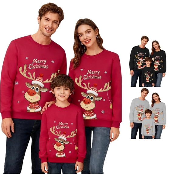 SUXIAN Christmas Sweatshirt Family Printed Long Sleeve Round Neck Lightweight Moms Sweatshirts for Women