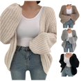 thumbnail image 1 of SUXIAN Cardigan Sweaters for Women Thick Needle Knit Autumn Winter Balloon Sleeve Solid Versatile Coat Womens Cardigans, 1 of 4